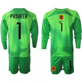 Camisetas Países Bajos Remko Pasveer 1 Portero Primera Copa Mundial 2022 Manga Larga - Niño (+ Pantalones)